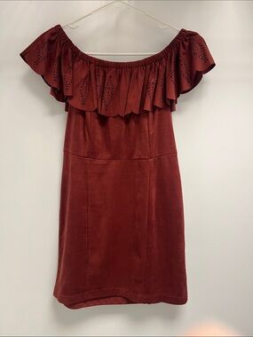 Shyanne Brick Red Off-Shoulder Ruffle Mini Dress